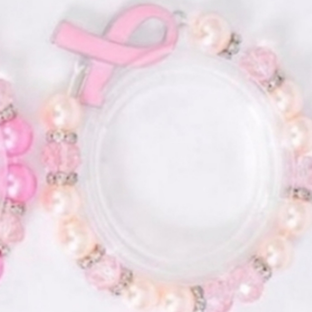 Bracelet LT PINK Cancer Ribbon Beaded Rhinestone Pearl adjustable NEW NWT